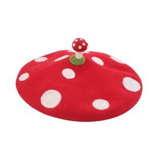 8536 Lolita Kawaii Red Mushroom Beret Vintage Artist French Painter Hat Sweet